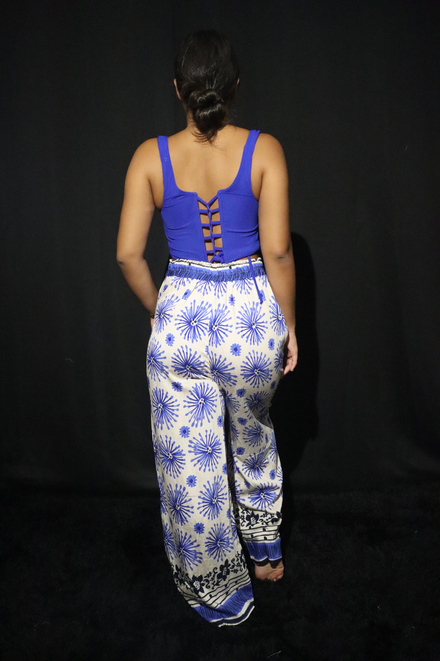 Pantalon Bleu/Beige motifs