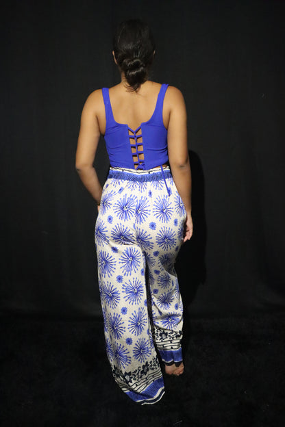 Pantalon Bleu/Beige motifs