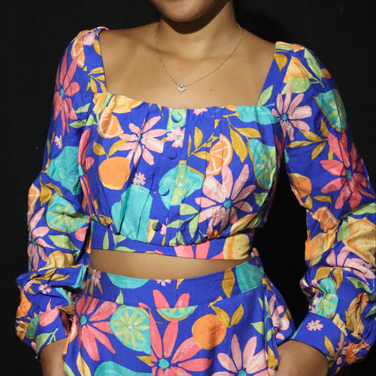 Crop-Top Bleu fleuri